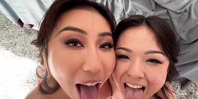 ...Nicole Doshi and Lulu Chu lick their Asian pussies while getting fucked...