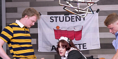 The maid is serving the fraternity in more ways than one
