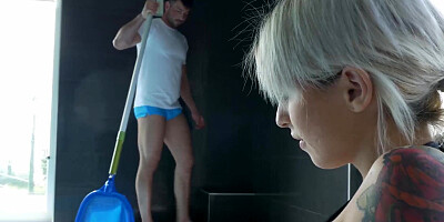 Tattooed Euro babe Mia Lei doggystyle fucked by the pool