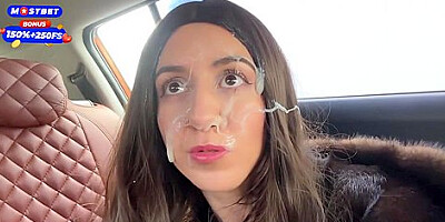 Stranger Came Massively On My Face In Car After Helping Fix It - Crazy Public Cumwalk