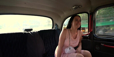 Taxi drivers fucks cute brunette in the backseat
