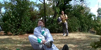 After the hiking they go to his place for oral sex