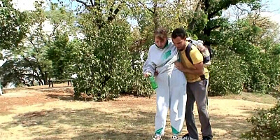 After the hiking they go to his place for oral sex