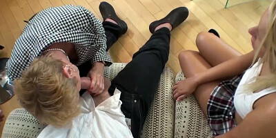 Mature woman joins the stepdaughter sucking her husband