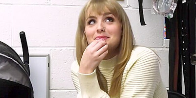 Busty Blonde Tries Dildo And Sucks Officers Dick