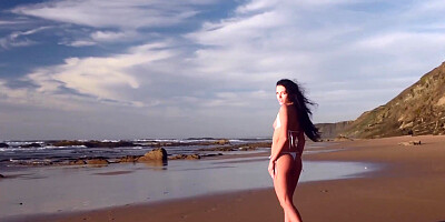 FemJoyXXX.com - Nymph runs around nude at the beach solo taunt