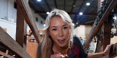 In the Garage Horny Cowgirl Rides a Wild Big Horse