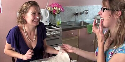 Naughty blondes lick each other's pussy and ass in the kitchen