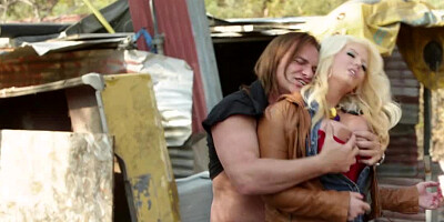 Brutal male and busty blonde MILF have crazy sex outdoors