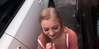 ...Mckenzie Mae gives head and gets fucked in the backseat of a car...