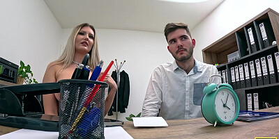 LOAN4K. Blonde Czech came for a loan with her husband and jump on manager's cock