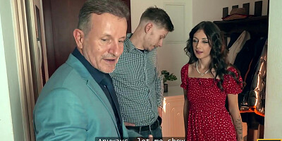 DADDY4K. Brunette whore cheats on her BF in the next room with his Daddy