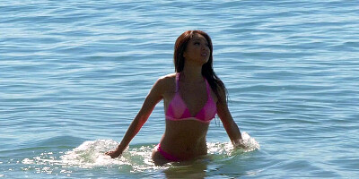...Busty Asian Ayumi Anime solo fucks herself on the beach...