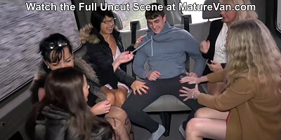 5 Grannies take turns to Fuck 1 Poor Guy in the MatureVan