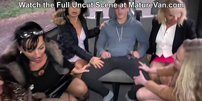 5 Grannies take turns to Fuck 1 Poor Guy in the MatureVan