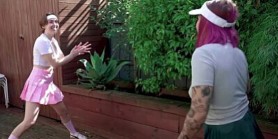 Naughty lesbian chicks enjoy juicy oranges and fuck