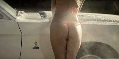 Blonde MILF and hot teens washing a car