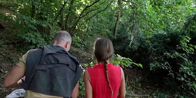 Boyfriends muscled step-father delights Sarah Kays cootchie in the forest