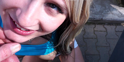 Wonderful blonde is demonstrating cock riding skills outdoors