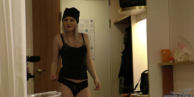 skinny blonde on vacation in a cruise ship pov dildoing