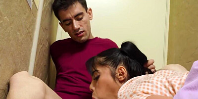 Firm booty babe seduces a guy with a colossal cock