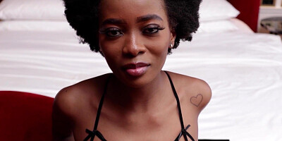 Petite ebony teen took off her lingerie