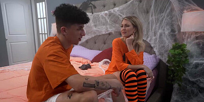 Stepson splitting stepmom as she cums on his cock