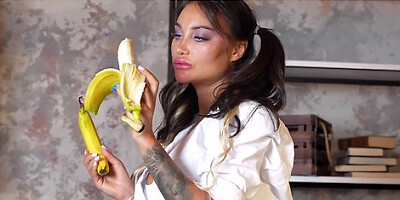 Student 18+ Monika Foxxx Has Fun With A Banana, Masturbates And Squirts