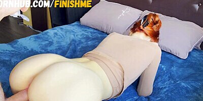 Redhead babe sucks dick and fucks in asshole for creampie