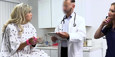 Nurse Athena Anderson eats Lilith Graces pussy while the pervy doctor fucks them both