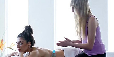 Sweaty And Hardcore Tribbing In The Massage Room With Big Tits - Darcie Dolce