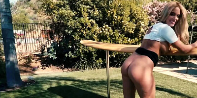 Busty blonde seduced by photographer during outdoor shoot