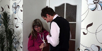 Nerdy Russian chick is giving head and then she rides it