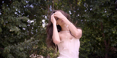 Nude latina teen bride riding on a horse