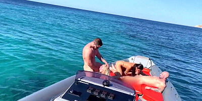 ...Blonde and brunette hoes with a huge sexual appetite get fucked on a boat...