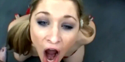 A Sexy Brunette Teen 18+ Is Slurping On His Small Cock