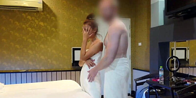 Asian babe with small tits is fucked by a foreigner