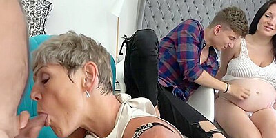 A Handsome Dude Joins In A Step Grandparents Fucking Session In The Bedroo