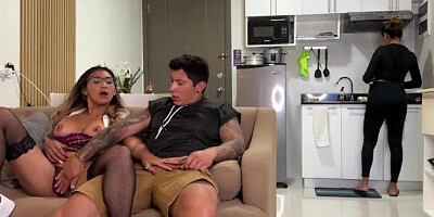 Naughty College Girl Fucks Her Moms Boyfriend on the Couch in Front of Her!