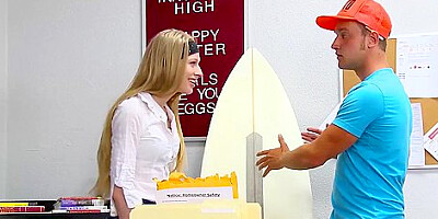 Blonde Student 18+ Fat Waves Hops On The Table Before Getting Pounded By - Avril Hall