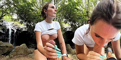 Risky Public Blowjob by a Sexy Girl near the Waterfall - Watch This Real Couple