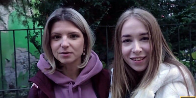 Delicious blondie stunner with diminutive mounds is reailing a rock firm spear in front of her bff