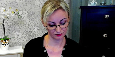 Busty amateur MILF in black blouse