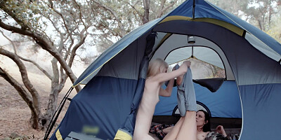 MILF with hot temper makes blonde taste her cherry in the tent