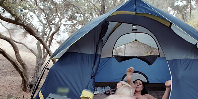 MILF with hot temper makes blonde taste her cherry in the tent