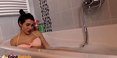 Teen Petra taking a bath while her feet are under your nose