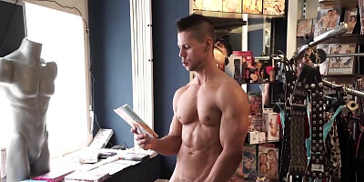 MaskXXX.com - Angelo Godshack's big fat pole wanking in the sex shop solo