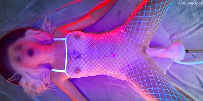 Hot Blonde in White Stockings Moans in a Puddle of Cum while She is getting O...