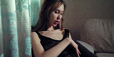 Slender gal with puny, all-natural cupcakes is rubbin' her dribbling humid vagina and screaming while jizzing