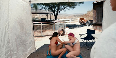 Busty and curvy girls after carwash intense lesbian session